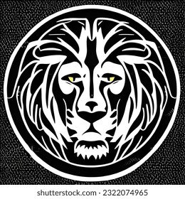 male big black white lion logo, black background, symbol of authority, strength and leadership