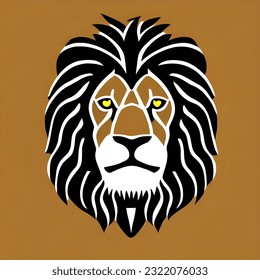 male big black and white lion logo, long hair, symbol of authority, glory, strength and leadership
