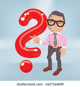 Male with a big red question mark for education