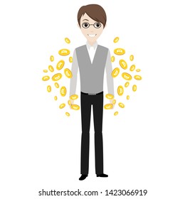 male bitcoin investor trader vector character illustration