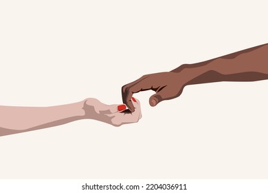 male black hand and female white hand friends and support