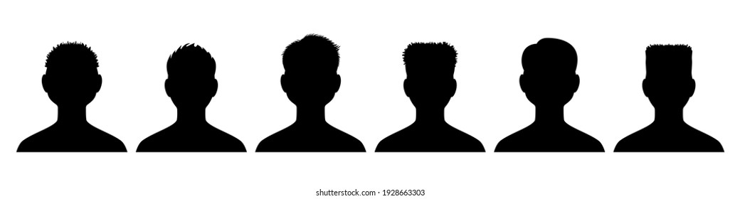 Male black silhouettes avatars set. Young and old people templates multi nationalities with stylish hairstyles for users social networks and vector accounts.