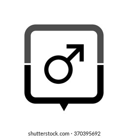 Male - black vector icon; map pointer;  message bubble