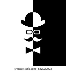 

Male black and white silhouette. Postcard.Gentleman style.Vector icon.