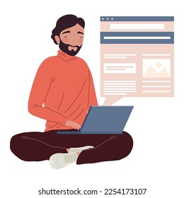 male blogger using laptop character