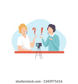 Male Bloggers Creating Content and Posting It on Social Media, Online Channel Concept Vector Illustration