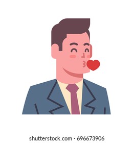 Male Blow Kiss Emotion Icon Isolated Avatar Man Facial Expression Concept Face Vector Illustration