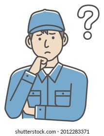 Male blue collar worker gesture illustration | thinking, question, confusion