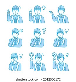 Male blue collar worker gesture variation illustration set 