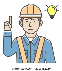 Male blue collar worker gesture illustration | inspiration, idea, solution