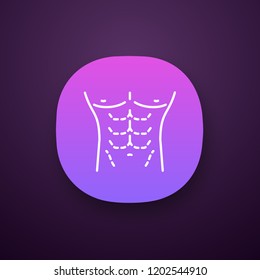 Male body contouring surgery app icon. Coolsculpting. Male tummy tuck. Men's abdominoplasty. Plastic surgery for men. UI/UX user interface. Web or mobile application. Vector isolated illustration