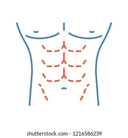 Male body contouring surgery color icon. Coolsculpting. Male tummy tuck. Men’s abdominoplasty. Plastic surgery for men. Isolated vector illustration