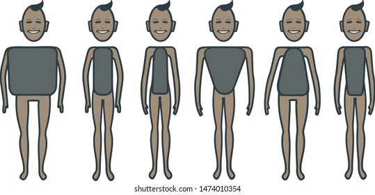 Male body figures.  Male body shapes set. Vector cartoon illustration