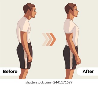 Male body postural changes show vector illustrations