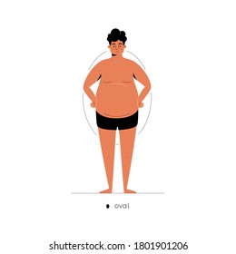 Male body shape - Oval. One of human anatomy figure types - oval shaped body, cartoon dressed in underwear isolated on white background, man character vector illustration, graphic modern flat design