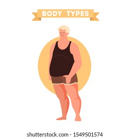 Male body shapes. Triangle and rectangle, pear and apple figure. Human anatomy. Vector illustration in cartoon style