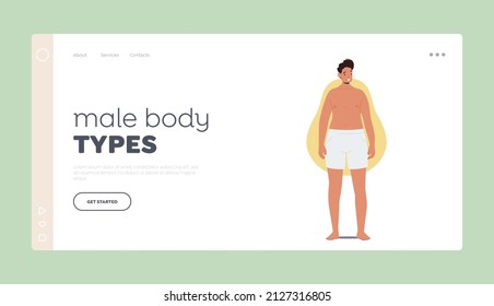 Vorlage für Landing Page-Typen männlicher Körpertypen. Konzept der männlichen Zeichentypen, Mann mit Birnen-Körper-Form-breiten Hüften und schmale Schultern in Panties oder Shorts. Vektorgrafik von Cartoon People