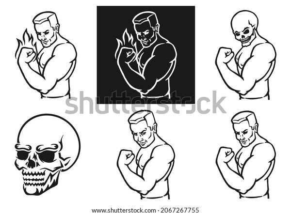 Male Bodybuilder Flexing His Biceps Outline Stock Vector (Royalty Free ...