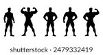 Male bodybuilder front view silhouette black filled Illustration icon. Man standing physical workout vector.