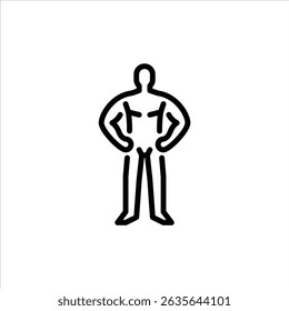 Construtor de corpo masculino pose ícone de contorno. atlético Tipo de corpo ilustração de linha preta.