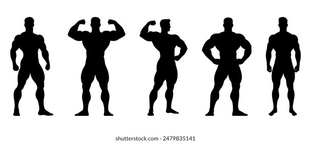 Male bodybuilder silhouette black filled vector Illustration icon.