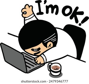 Male boss with his head on his desk, stressed and tired.