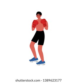 Male Boxer Athlete Character in Sports Uniform and Boxing Gloves, Active Healthy Lifestyle Vector Illustration