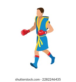 Male boxer before fight isometric vector illustration