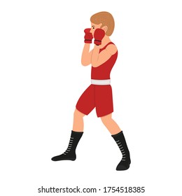 Male boxer cartoon character. Boxing guy vector illustration, sportsman isolated on a white background
