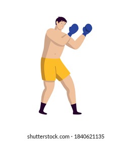 Male boxer in the defense stance. Vector illustration in a flat style on the theme of sports.