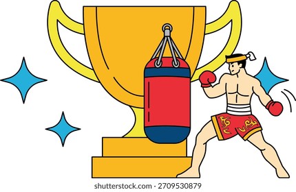 boxeador masculino está na frente de um troféu