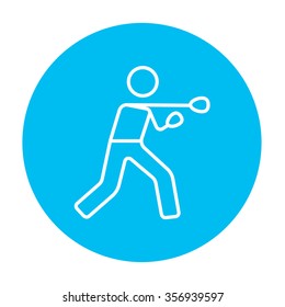Male boxer line icon for web, mobile and infographics. Vector white icon on the light blue circle isolated on white background.