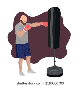 Male Boxer Training With Punching Bag On White Background