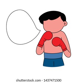 A male boxing character with text bubble. vector, illustration