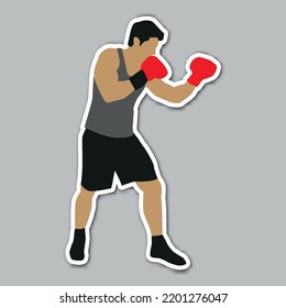 Male With Boxing Pose Martial Art Editable Vector Sticker