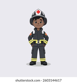 Male - ‌Black Boy Firefighter Character in Uniform – Vector Illustration Set