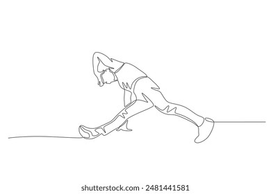 Male break dancer freestyling. Break dancing concept one-line drawing