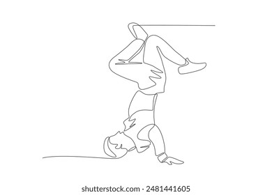 Male break dancer freestyling with his head. Break dancing concept one-line drawing