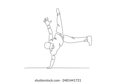 Male break dancer standing on one hand. Break dancing concept one-line drawing