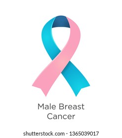 Male Breast Cancer awareness week in third week in October. Male breast neoplasm. Pink and Blue color ribbon Cancer Awareness Products. White isolated.