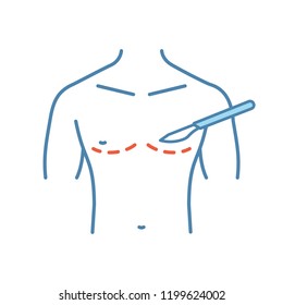 Male Breast Surgery Color Icon. Gynecomastia. Plastic Surgery For Men. Male Breast Contouring. Isolated Vector Illustration