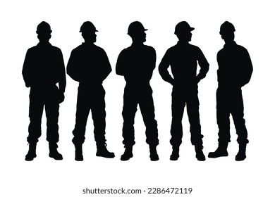 Male bricklayer silhouette bundles wearing construction uniforms vector. Male Mason silhouette collection with different poses. Man construction worker silhouette set standing in different poses. - Shutterstock ID 2286472119