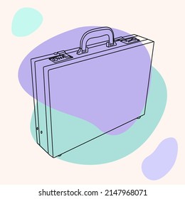 Male briefcase diplomat. Business briefcase for papers and documents. Line art on creative background.
