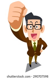 Male brown jacket glasses listed the fist
