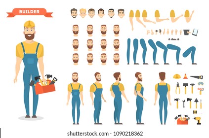 Male builder character set. Poses and emotions.