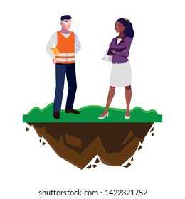 male builder constructor with afro woman engineer