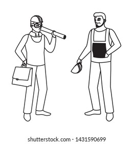 male builder constructor with architect boss