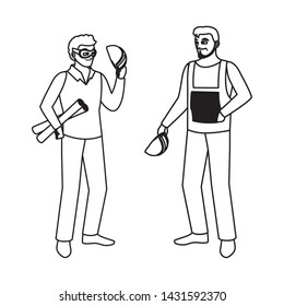 male builder constructor with architect boss