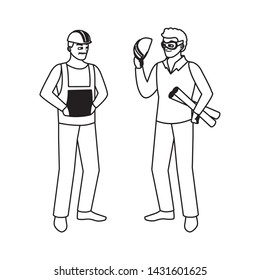 male builder constructor with architect boss
