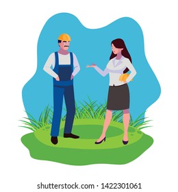 male builder constructor with woman engineer